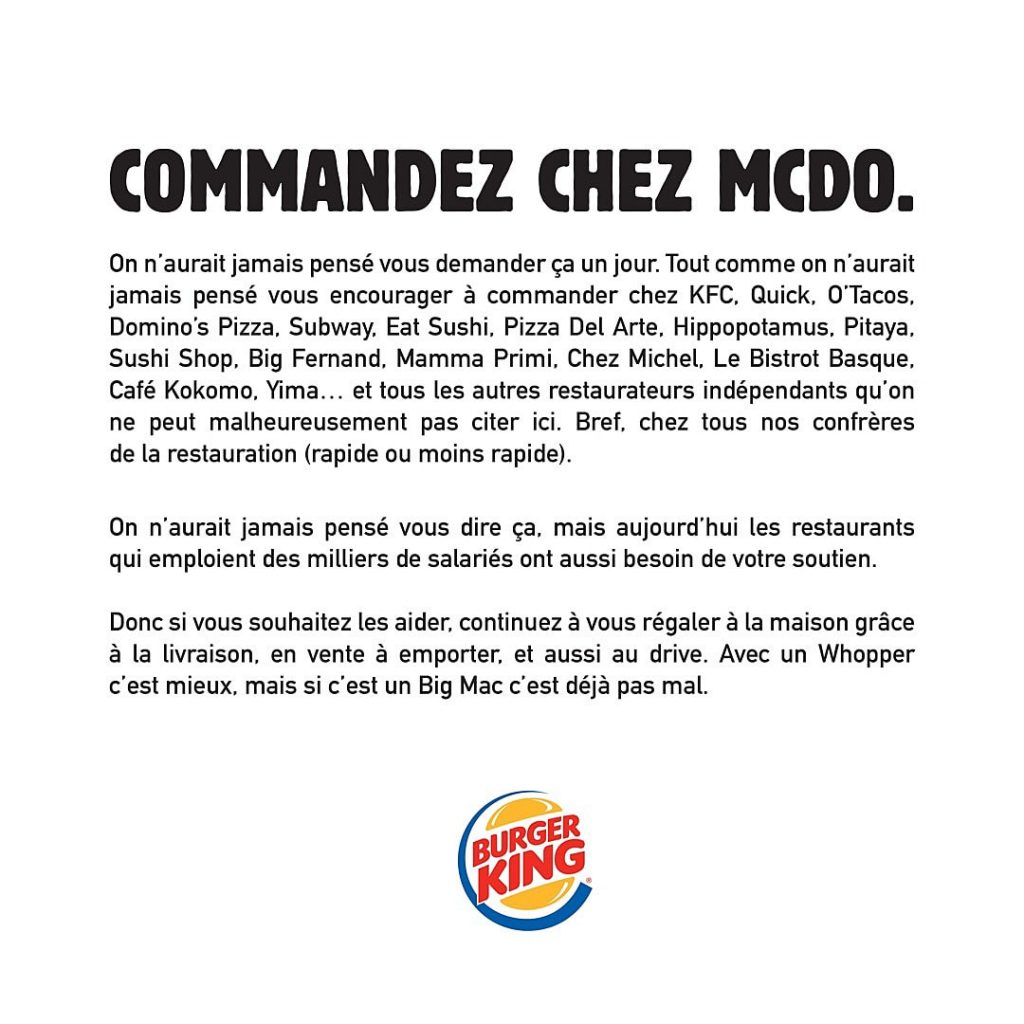 Quand Burger King® vous conseille d’aller chez Mcdo, KFC, Quick…
