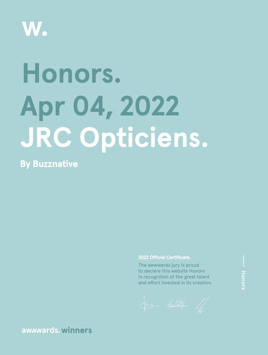 Mention Honors décerné à l'Agence buzznative par les awwwards pour notre réalisation JRC Opticiens